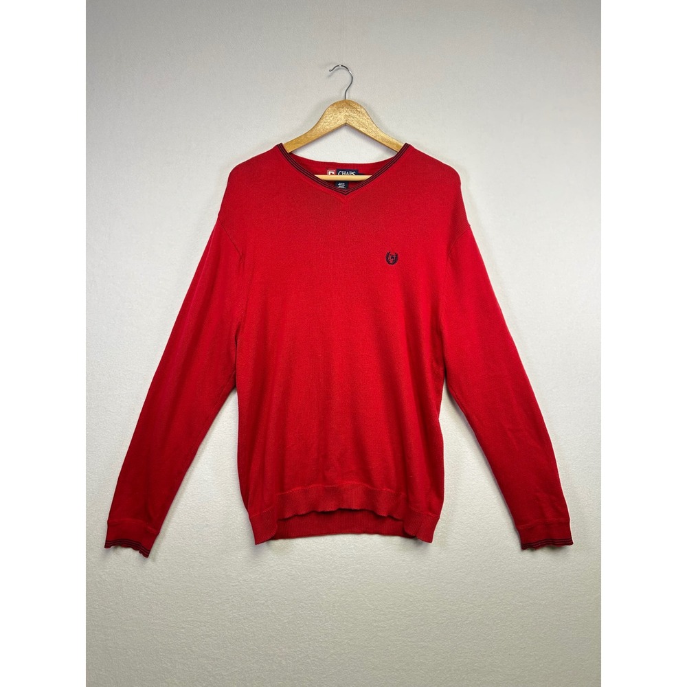 Chaps Red V Neck Cotton Sweater Men's Size M Embroidered Logo‎ Casual Peppy